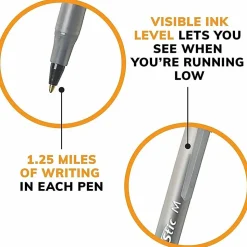 BIC Round Stic Xtra Life Ballpoint Pens, Medium Point, 1.0 mm, Translucent Black Barrels, Black Ink, Pack Of 10 Pens