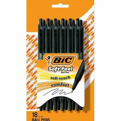 BIC Soft Feel Retractable Ball Point Pen, Medium Point, 1.0MM, Black, Pack Of 18