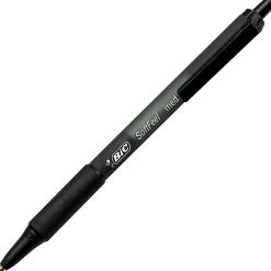 BIC Soft Feel Retractable Ballpoint Pens, Medium Point, 1.0 mm, Black Barrel, Black Ink, Pack Of 12 Pens