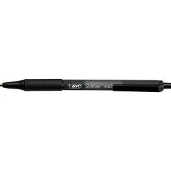 BIC Soft Feel Retractable Ballpoint Pens, Medium Point, 1.0 mm, Black Barrel, Black Ink, Pack Of 12 Pens