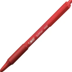 BIC® Soft Feel® Retractable Ballpoint Pens, Medium Point, 1.0 mm, Red Barrel, Red Ink, Box Of 12 Pens