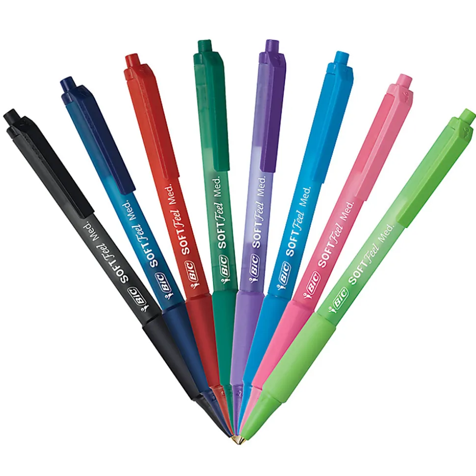 BIC Soft Feel Retractable Ball Point Pen, Medium Point, 1.0MM, Fashion Assorted Ink, Pack of 18