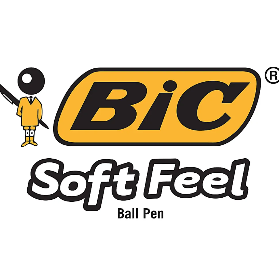 BIC Soft Feel Retractable Ballpoint Pens, Medium Point, 1.0 mm, Blue Barrel, Blue Ink, Pack Of 12