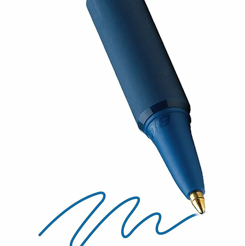 BIC Soft Feel Retractable Ballpoint Pens, Medium Point, 1.0 mm, Blue Barrel, Blue Ink, Pack Of 12