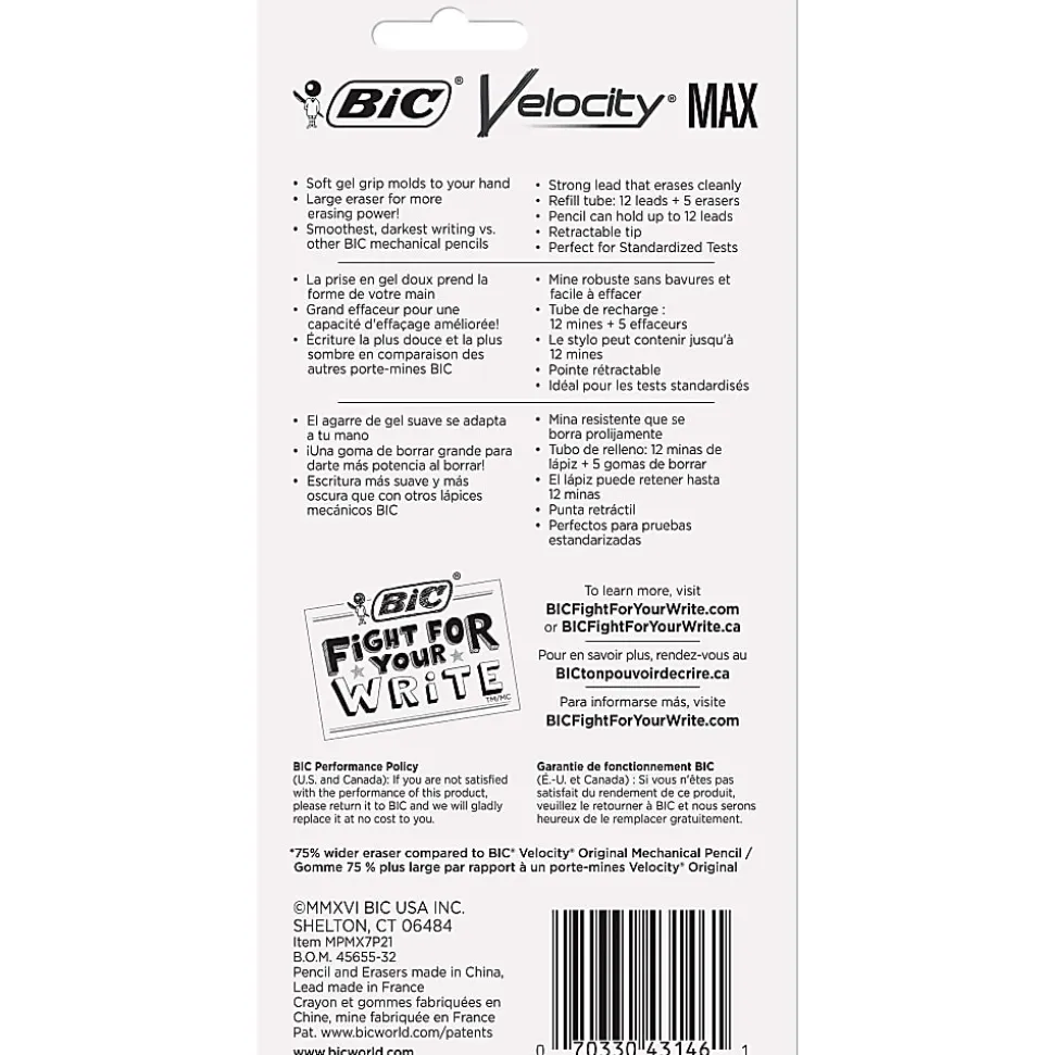 BIC® Velocity Max Mechanical Pencils, Medium Point, 0.7 mm, #2 HB Lead, Assorted Barrel Colors, Pack Of 2