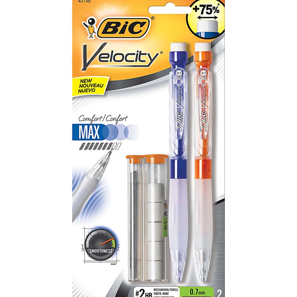 BIC® Velocity Max Mechanical Pencils, Medium Point, 0.7 mm, #2 HB Lead, Assorted Barrel Colors, Pack Of 2