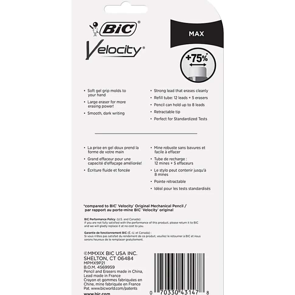 BIC® Velocity Max Mechanical Pencils, Thick Point, 0.9 mm, #2 HB Lead, Assorted Barrel Colors, Pack Of 2