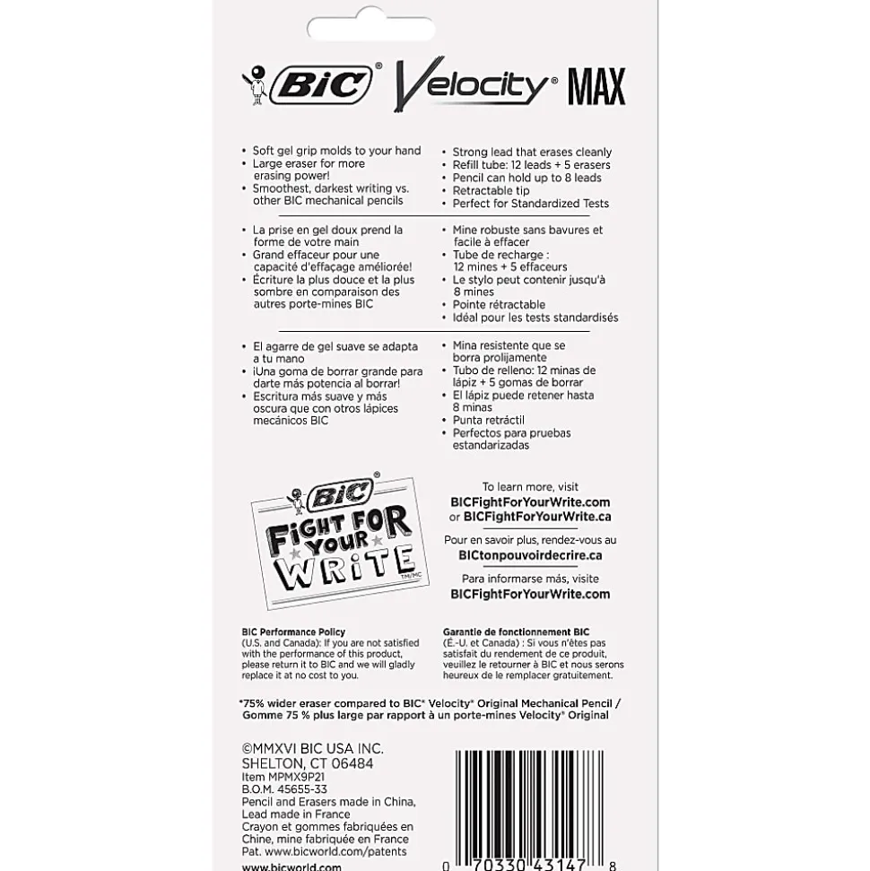 BIC® Velocity Max Mechanical Pencils, Thick Point, 0.9 mm, #2 HB Lead, Assorted Barrel Colors, Pack Of 2