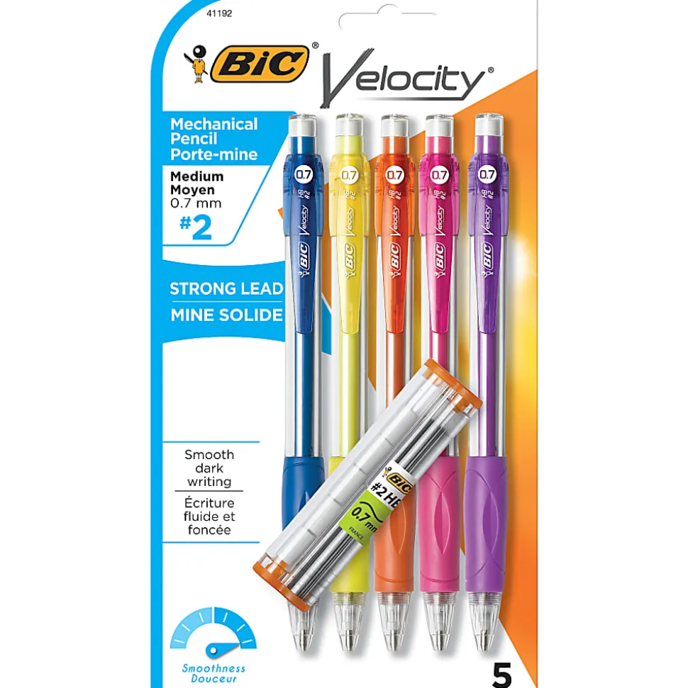 BIC® Velocity® Original Mechanical Pencils, 0.7 mm, Assorted Barrel Colors, Pack Of 5