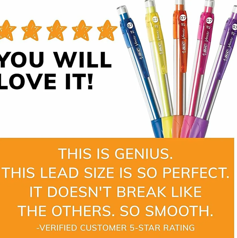 BIC® Velocity® Original Mechanical Pencils, 0.7 mm, Assorted Barrel Colors, Pack Of 5