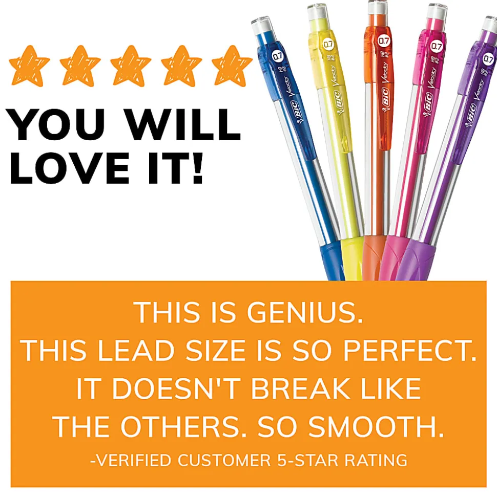 BIC® Velocity® Original Mechanical Pencils, 0.7 mm, Assorted Barrel Colors, Pack Of 5