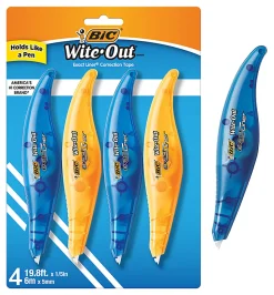 BIC Wite-Out Brand Exact Liner Correction Tape, 19.6 Feet, White, Fast, Clean and Easy to Use Tear-Resistant Tape,  4-Count