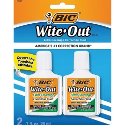 BIC Wite-Out Extra Coverage Correction Fluid, 20 mL Bottles, White, Pack Of 2