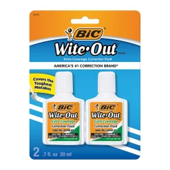 BIC Wite-Out Extra Coverage Correction Fluid, 20 mL Bottles, White, Pack Of 2