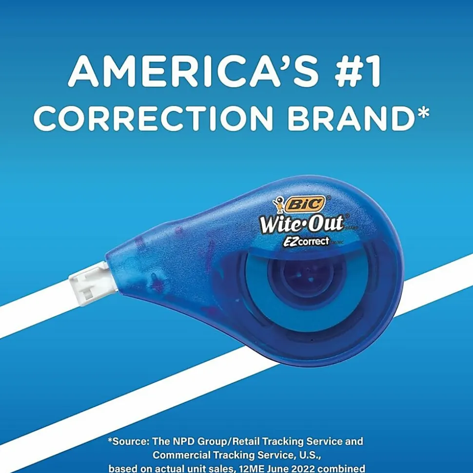 BIC Wite-Out EZ Correct Correction Tape, White, No Dry Time, Tear Resistant Tape, 2-Count