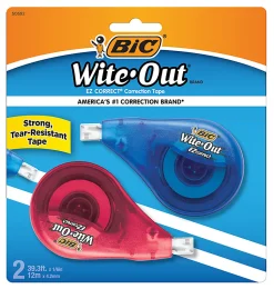 BIC Wite-Out EZ Correct Correction Tape, White, No Dry Time, Tear Resistant Tape, 2-Count