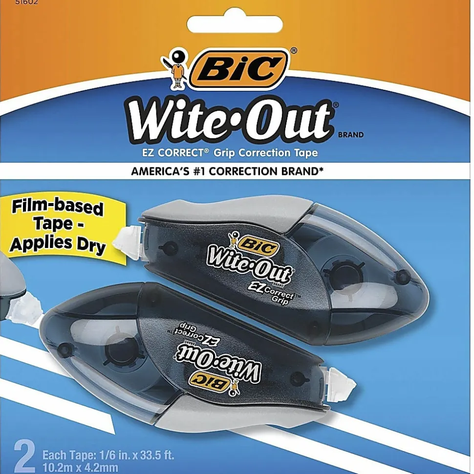 BIC Wite-Out EZ CORRECT Grip Correction Tape - 33.50 ft Tape Length - 1 Line(s) - White Tape - Rubber Grip - White - 2 / Pack