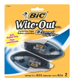 BIC Wite-Out EZ CORRECT Grip Correction Tape - 33.50 ft Tape Length - 1 Line(s) - White Tape - Rubber Grip - White - 2 / Pack