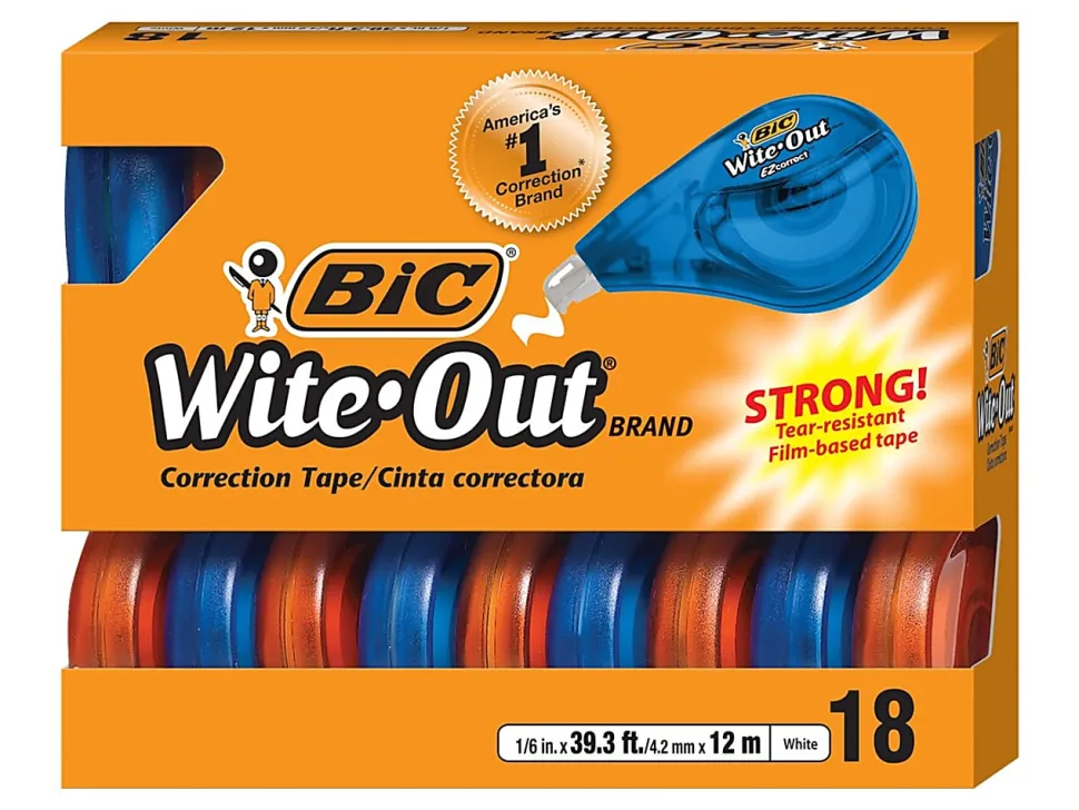 BIC Wite-Out EZ Correction Tape, 478-13/16", White, Pack Of 18 Dispensers