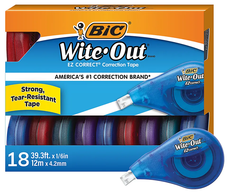 BIC Wite-Out EZ Correction Tape, 478-13/16", White, Pack Of 18 Dispensers