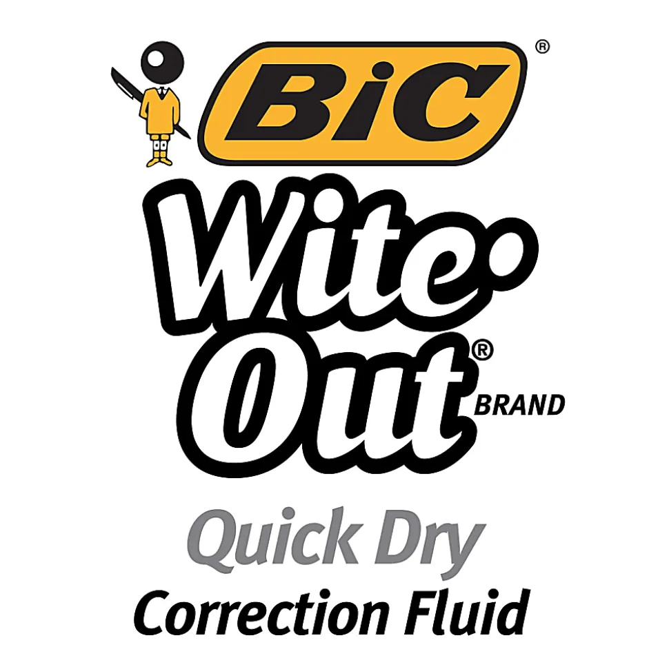 BIC® Wite-Out® Quick Dry Correction Fluid With Foam Applicator, White, Pack Of 3