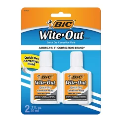 BIC Wite-Out Quick-Dry Correction Fluid, 20 mL Bottles, White, Pack Of 2
