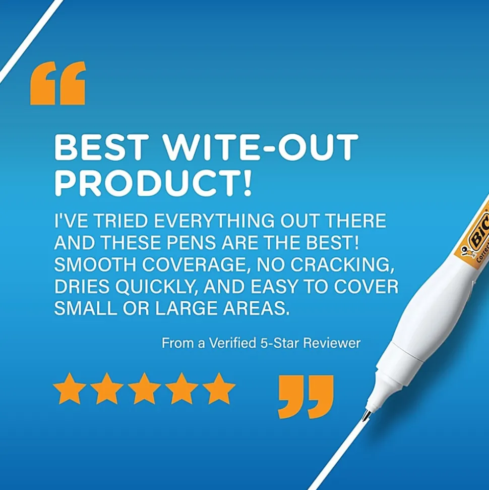 BIC Wite-Out Shake 'N Squeeze Correction Pen, 8 ml, White, Pack Of 2
