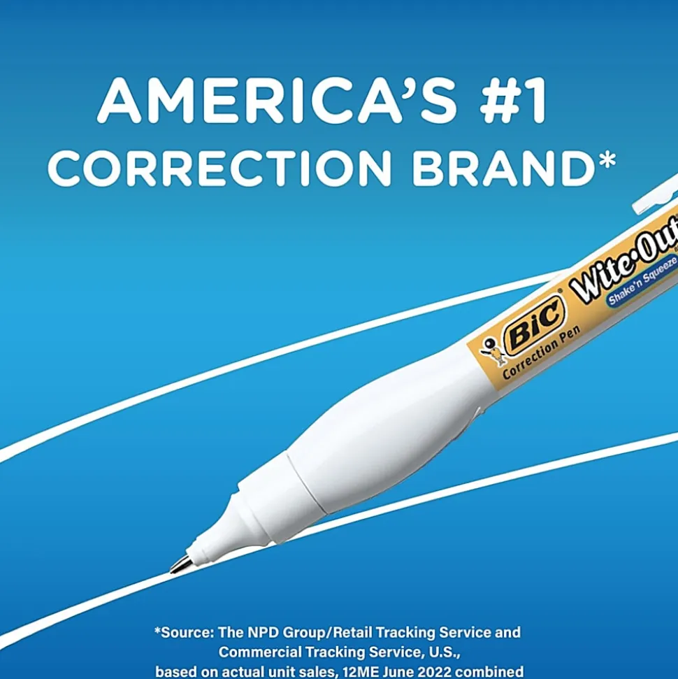 BIC Wite-Out Shake 'N Squeeze Correction Pen, 8 ml, White, Pack Of 2