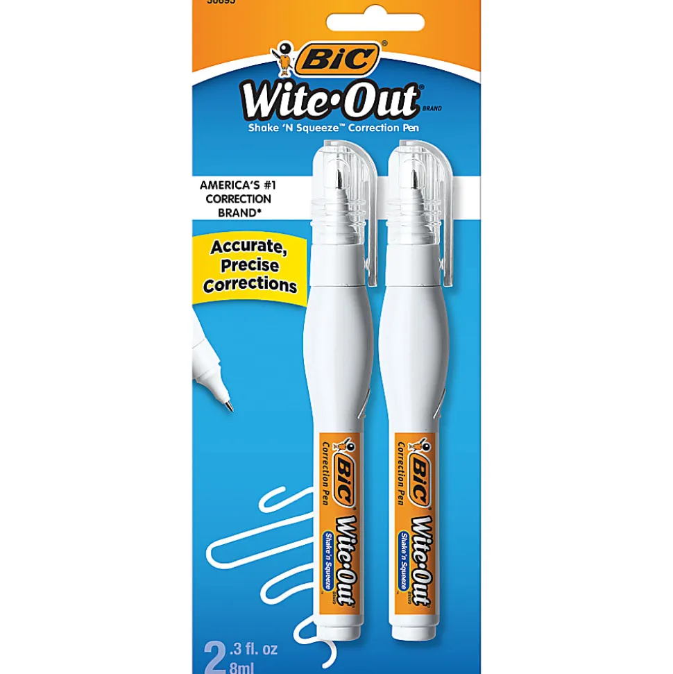 BIC Wite-Out Shake 'N Squeeze Correction Pen, 8 ml, White, Pack Of 2