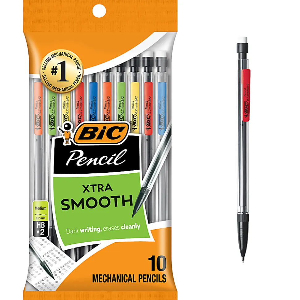 BIC Xtra-Life Mechanical Pencils, Medium Point, 0.7 mm, Clear Barrel, Pack Of 10