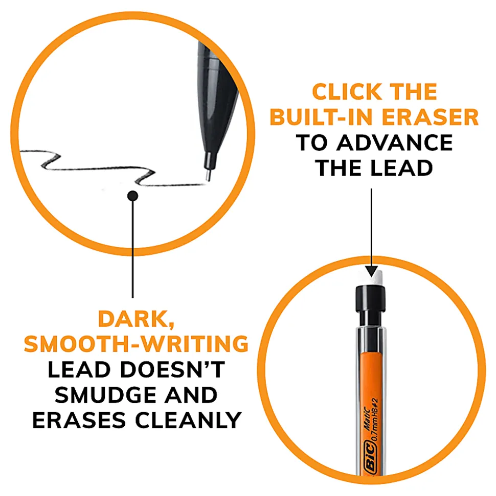 BIC Xtra-Life Mechanical Pencils, Medium Point, 0.7 mm, Clear Barrel, Pack Of 10