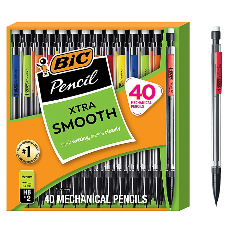 BIC Xtra Life Mechanical Pencils, 0.7 mm, #2 Lead, Clear Barrel, Pack Of 40 Pencils