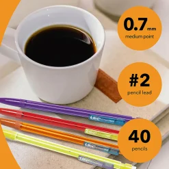 BIC Xtra Smooth Mechanical Pencils, Bright Edition, No. 2, Medium Point, 0.7 mm, Assorted Bright Barrels, Pack Of 40 Pencils