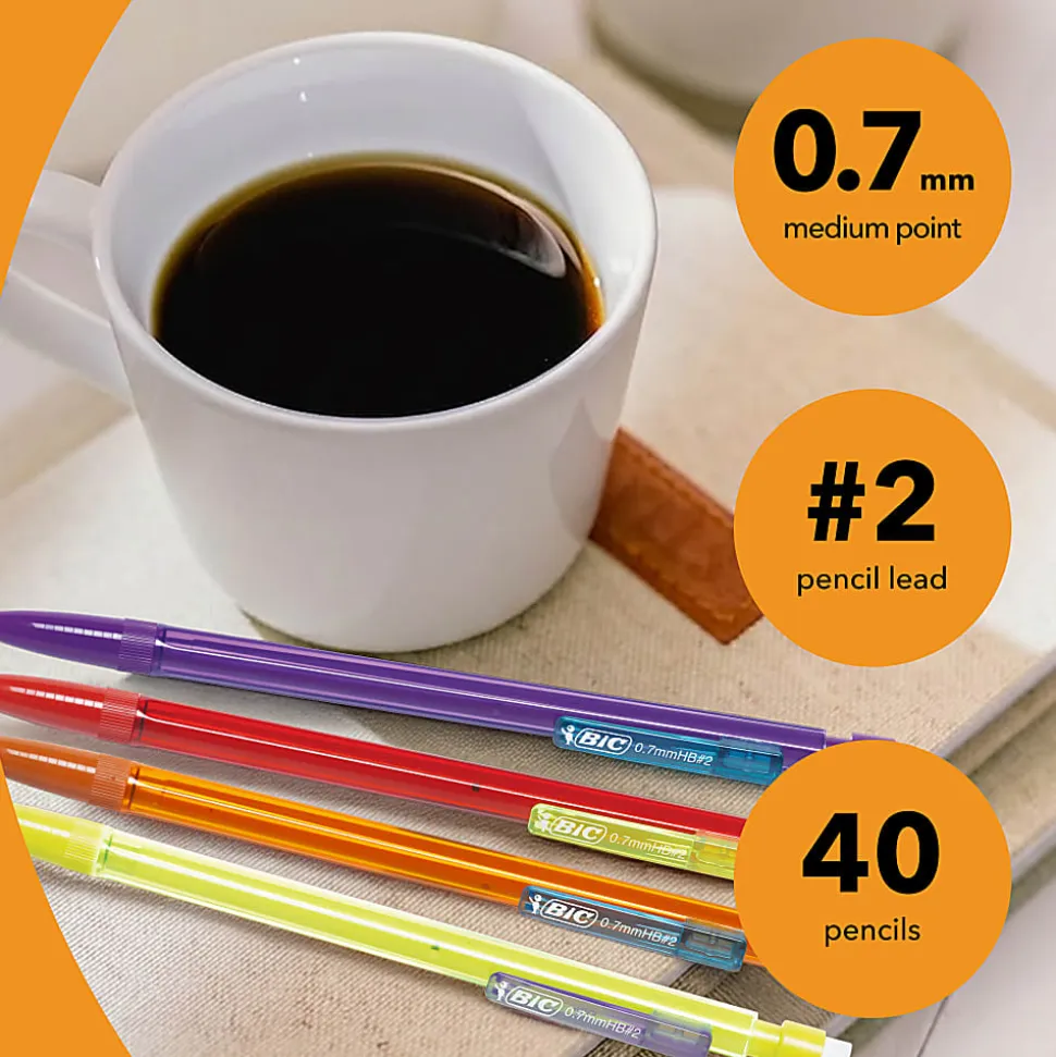 BIC Xtra Smooth Mechanical Pencils, Bright Edition, No. 2, Medium Point, 0.7 mm, Assorted Bright Barrels, Pack Of 40 Pencils