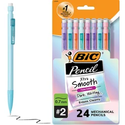 BIC® Xtra-Smooth Mechanical Pencils, Medium Point, 0.7 mm, #2 Lead, Assorted Pastel Barrel Colors, Pack Of 24 Pencils