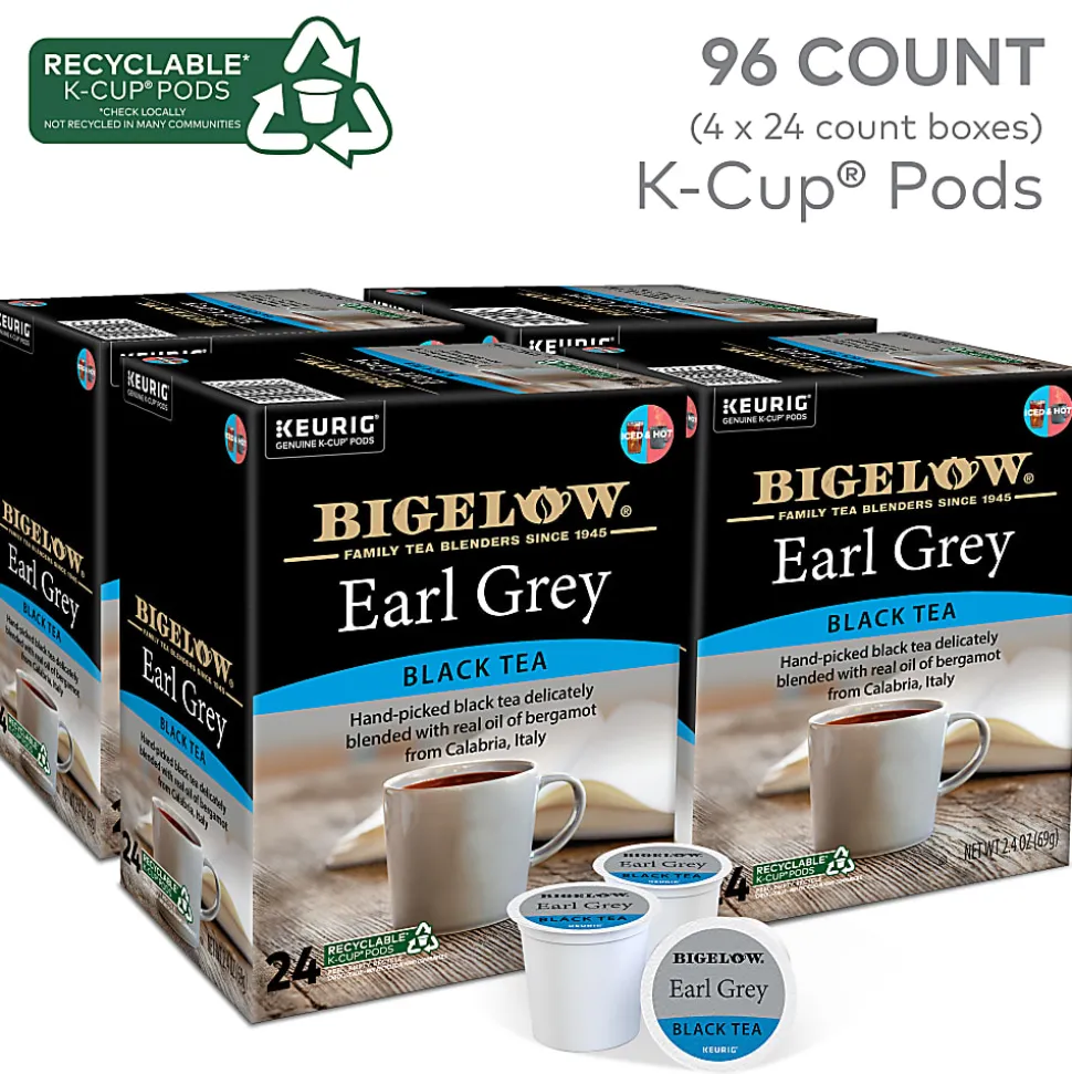 Bigelow Earl Grey Tea Keurig Single Serve K-Cup Pods, 24 Pods Per Pack, Case Of 4 Packs