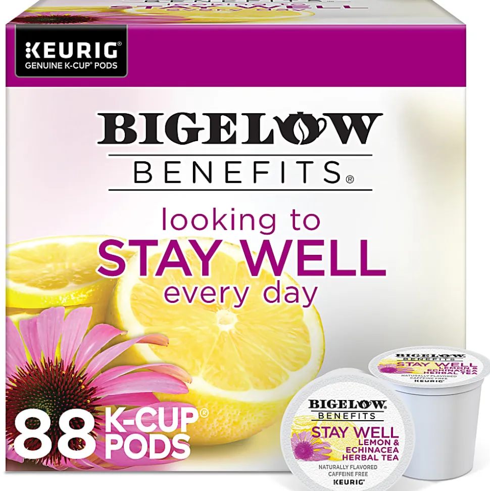 Bigelow Stay Well Herbal Tea Keurig Single Serve K-Cup Pods, 22 Pods Per Pack, Case Of 4 Packs