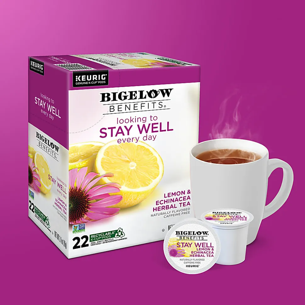 Bigelow Stay Well Herbal Tea Keurig Single Serve K-Cup Pods, 22 Pods Per Pack, Case Of 4 Packs