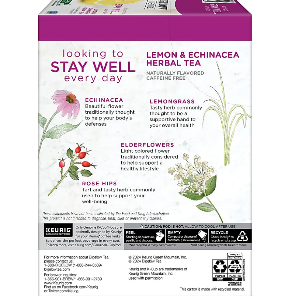 Bigelow Stay Well Herbal Tea Keurig Single Serve K-Cup Pods, 22 Pods Per Pack, Case Of 4 Packs