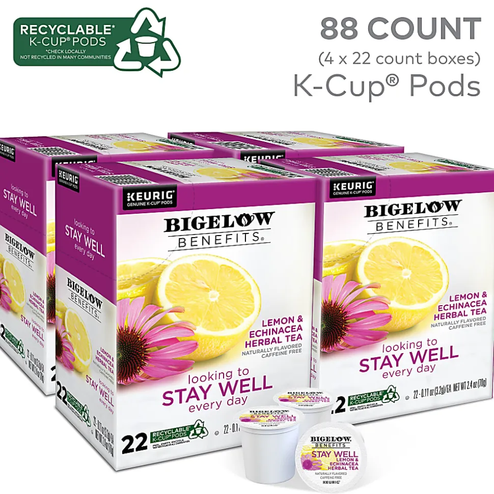 Bigelow Stay Well Herbal Tea Keurig Single Serve K-Cup Pods, 22 Pods Per Pack, Case Of 4 Packs