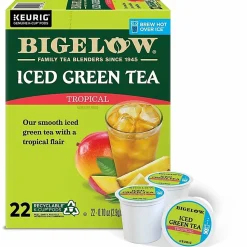 Bigelow Tropical Iced Green Tea K-Cup Pods, 0.10 Oz, Pack Of 22 Pods