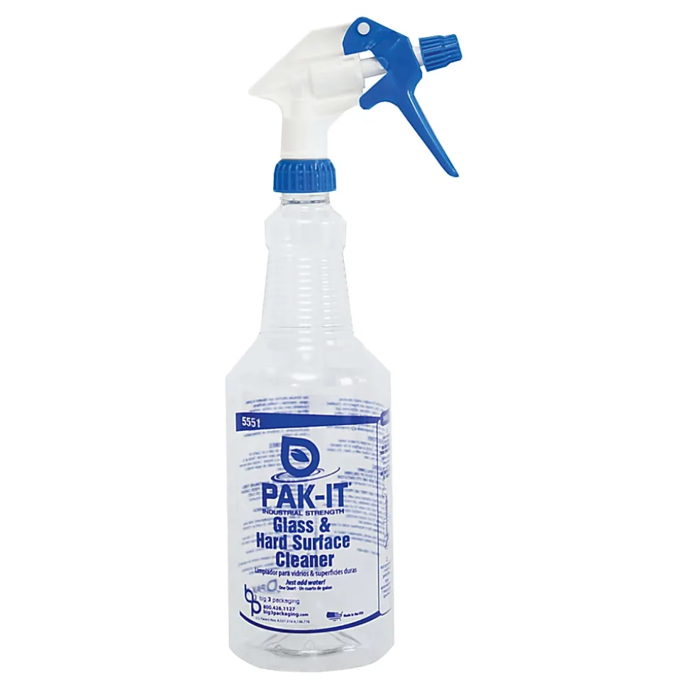 Big 3 Packaging PAK-IT Spray Bottle, Glass/Hard Surface Cleaner, 32 Oz Bottle