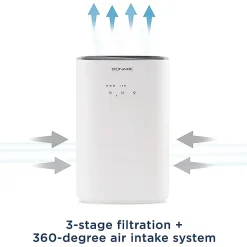 Bionaire 360 True HEPA 3-Stage Filtration Air Purifier With Timer And Nightlight, 155 Sq. Ft. Coverage, 8-1/4” x 12-3/4”