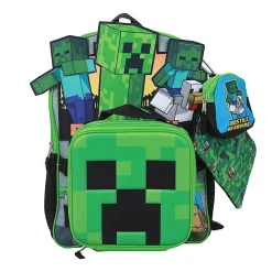 Bioworld Minecraft 6-Piece Backpack Set, Green, Total Qty 1