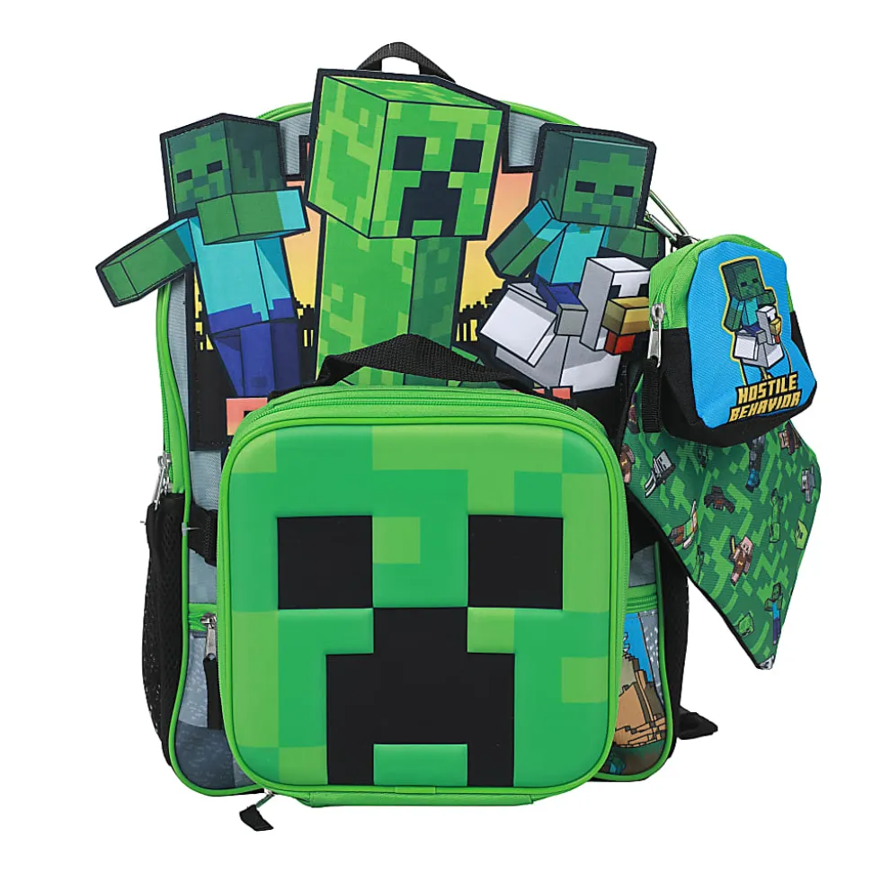 Bioworld Minecraft 6-Piece Backpack Set, Green, Total Qty 1