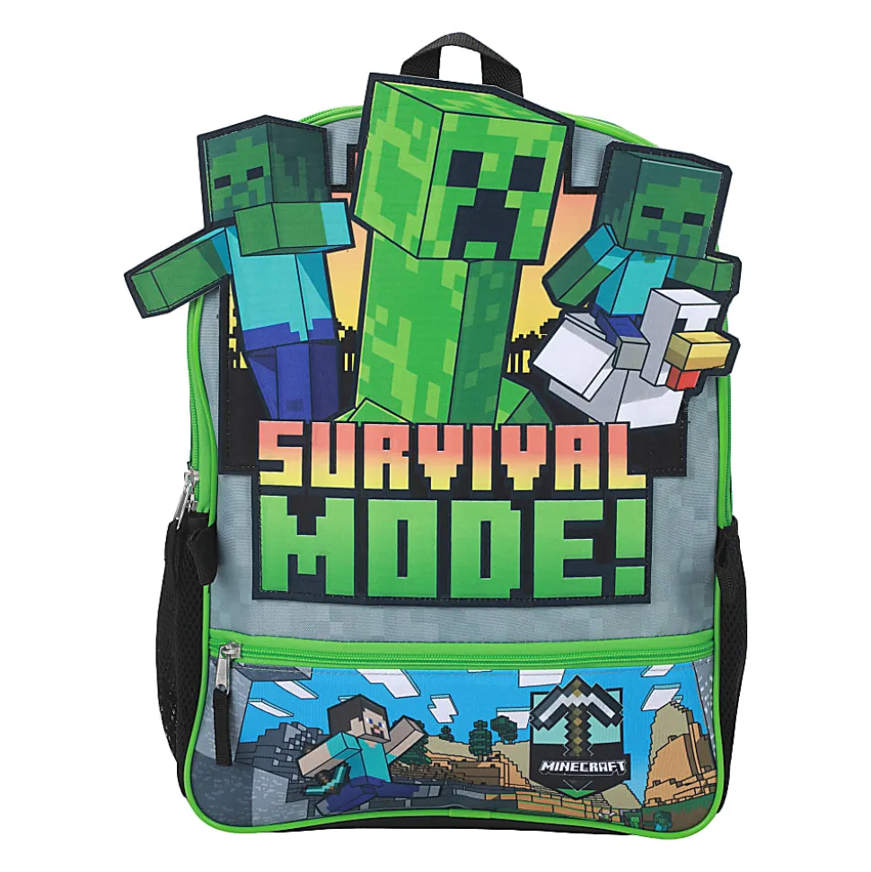 Bioworld Minecraft 6-Piece Backpack Set, Green, Total Qty 1