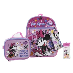 Bioworld Minnie Mouse Backpack With Lunch Bag, Utility Case, Key Chain, Water Bottle And Carabiner, Multicolor