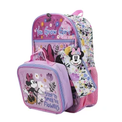 Bioworld Minnie Mouse Backpack With Lunch Bag, Utility Case, Key Chain, Water Bottle And Carabiner, Multicolor