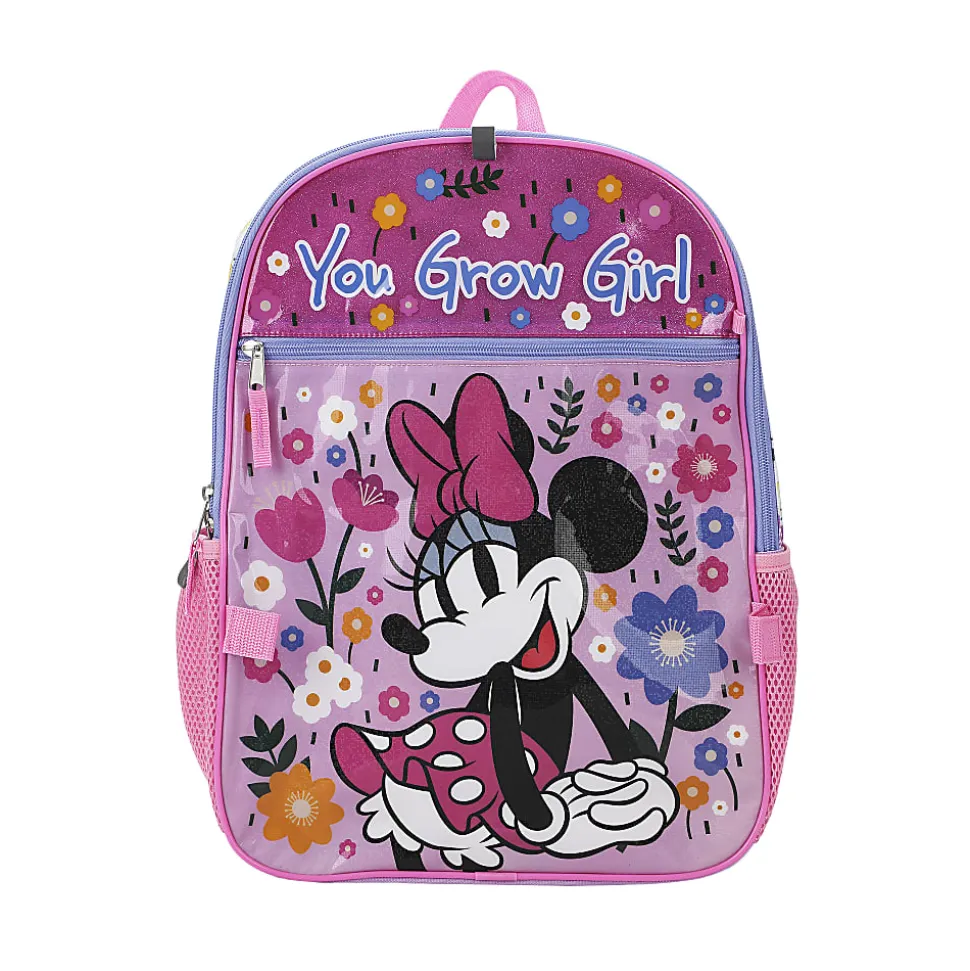 Bioworld Minnie Mouse Backpack With Lunch Bag, Utility Case, Key Chain, Water Bottle And Carabiner, Multicolor
