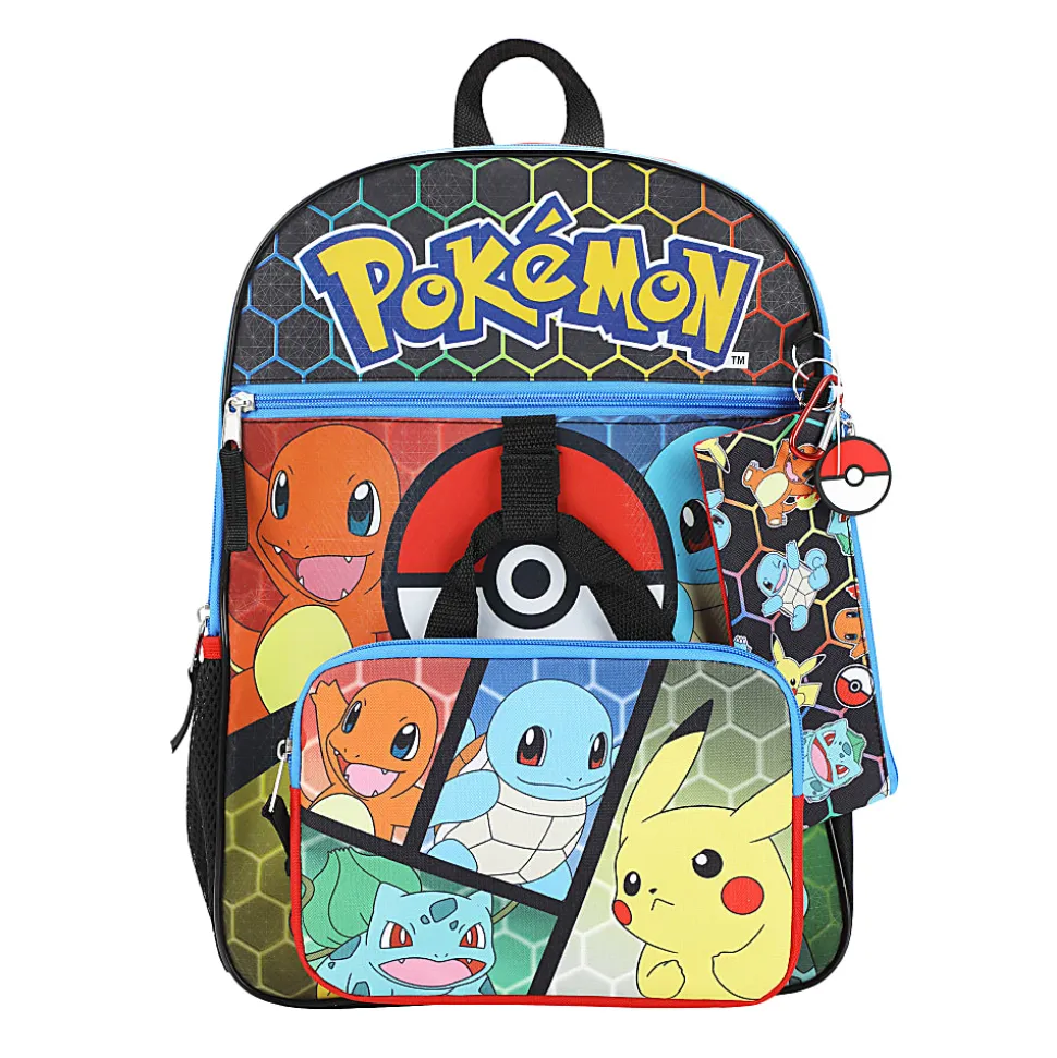 Bioworld Pokémon Starter Characters 5-Piece Backpack Set, Red